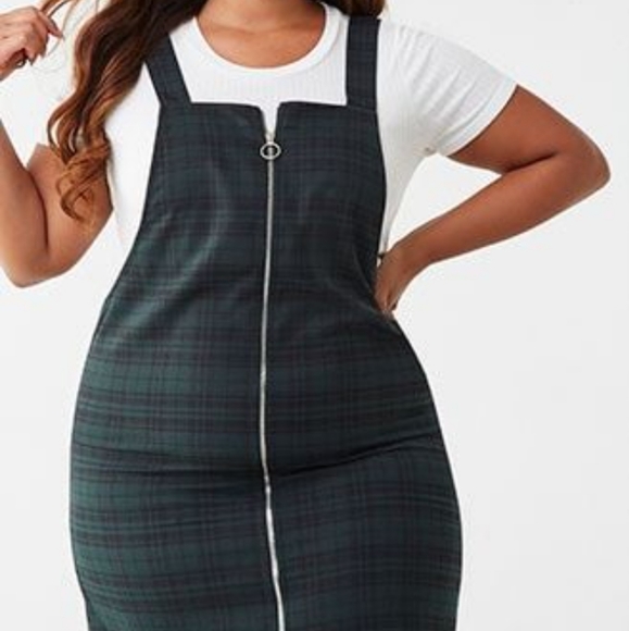 Forever 21 Dresses & Skirts - Green Plaid Plus Size overall mini dress